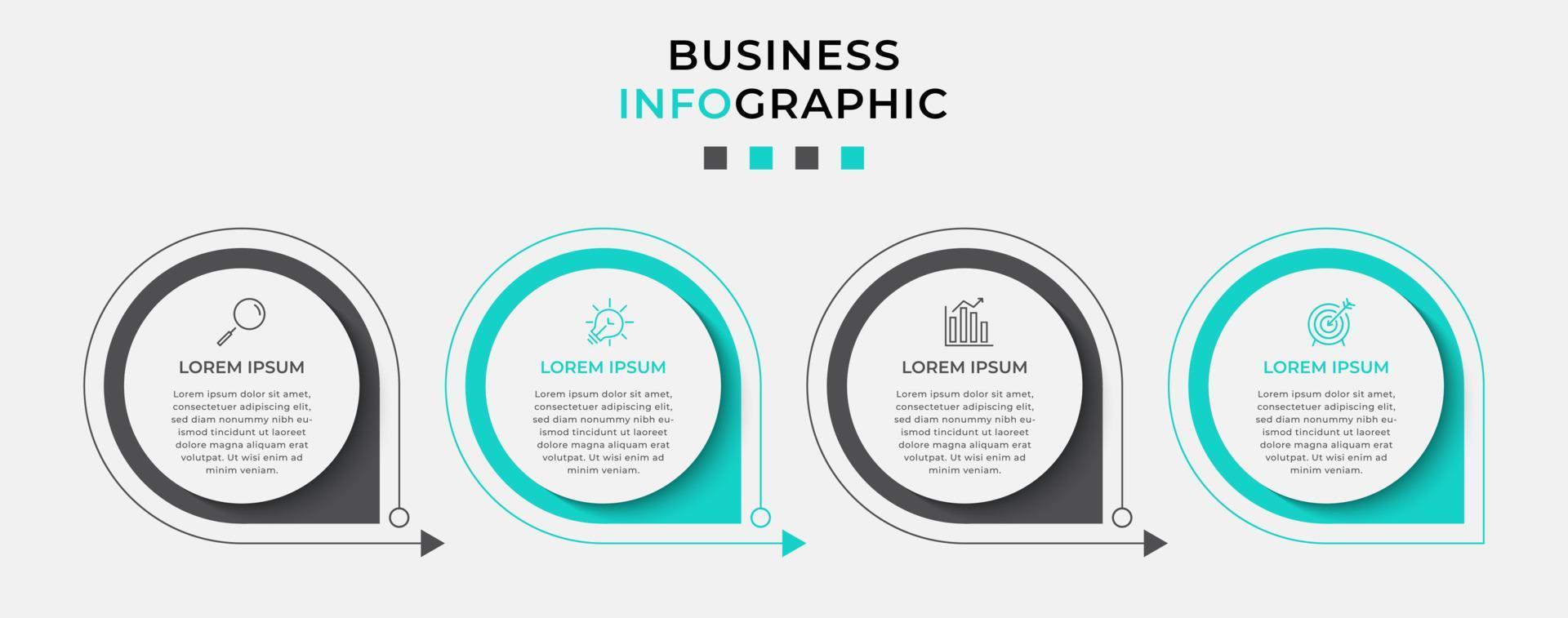 modèle d'entreprise de conception infographique vectorielle avec icônes et 4 options ou étapes. peut être utilisé pour le diagramme de processus, les présentations, la mise en page du flux de travail, la bannière, l'organigramme, le graphique d'informations vecteur