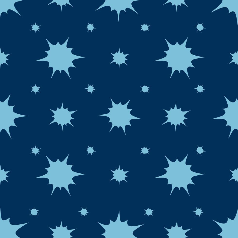 flocons de neige, étoiles et taches. boom. modèle vectorielle continue. un ornement qui se répète à l'infini. fond bleu isolé. fond abstrait. taches. idée pour la conception web, papier peint, couverture. style plat. vecteur