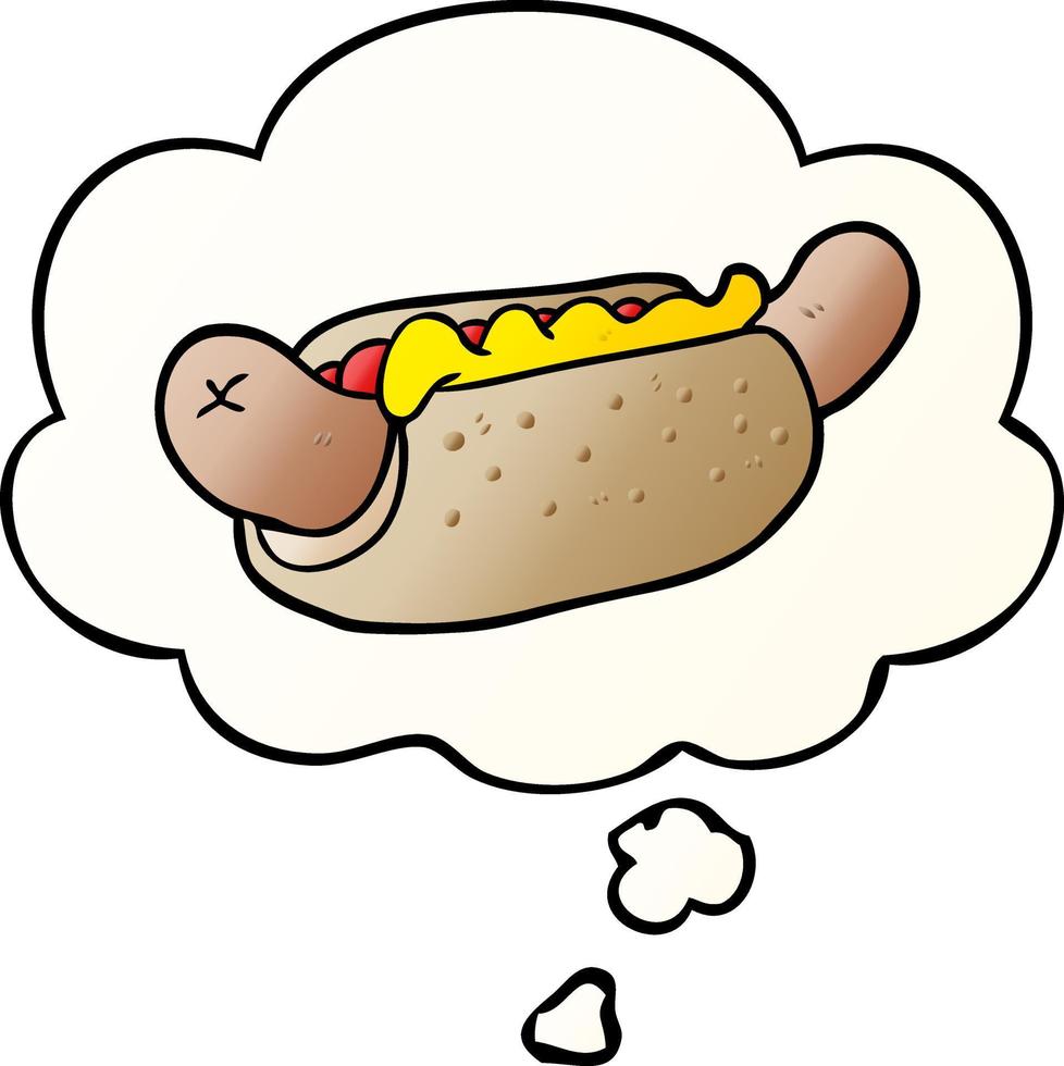 dessin animé hot-dog et bulle de pensée dans un style dégradé lisse vecteur