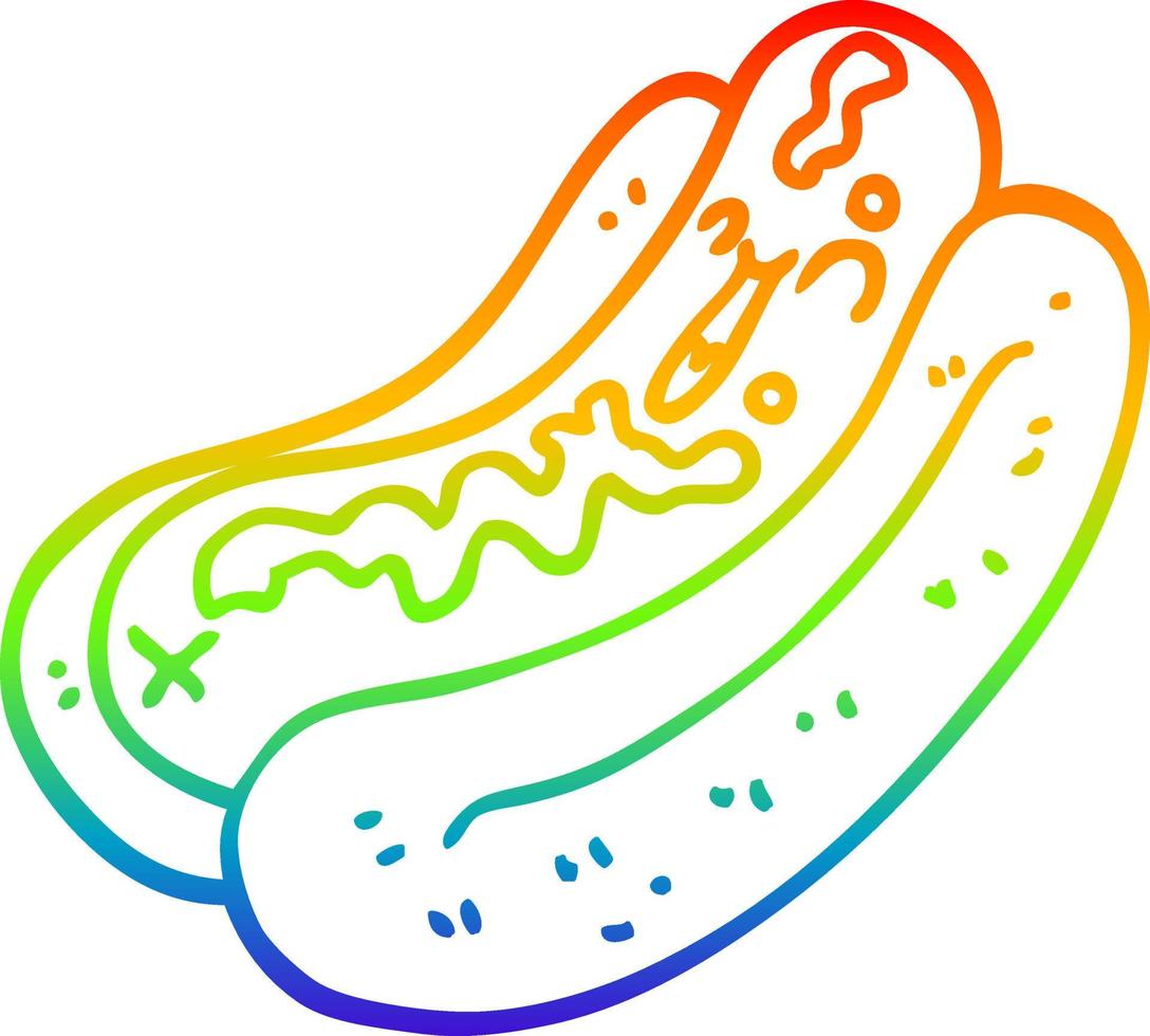 ligne de gradient arc-en-ciel dessin dessin animé hot-dog à la moutarde vecteur