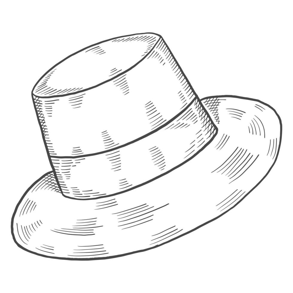 chapeau de pêche doodle isolé croquis dessiné à la main avec style de contour vecteur