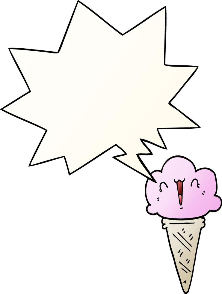 glace de dessin animé et bulle de visage et de parole dans un style de dégradé lisse vecteur