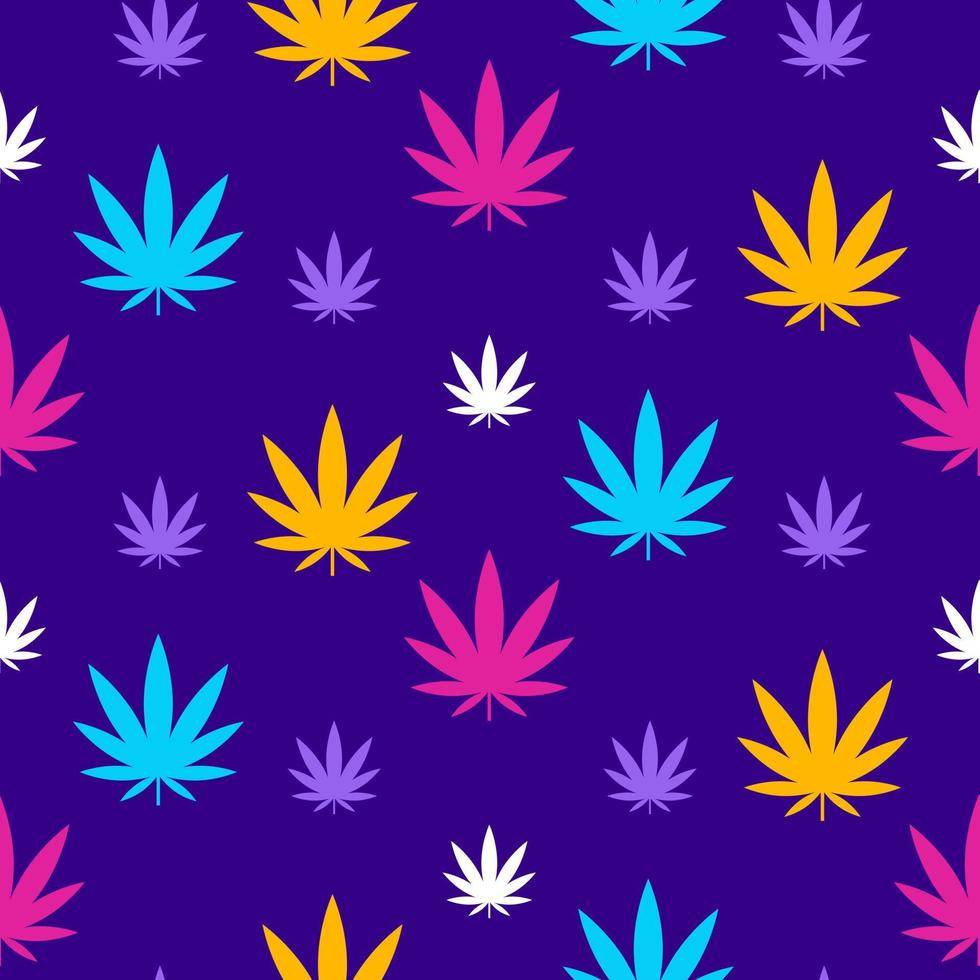 modèle sans couture de marijuana dans des couleurs à la mode. feuilles de cannabis colorées sur fond bleu pour toile de fond, textile, papier d'emballage vecteur