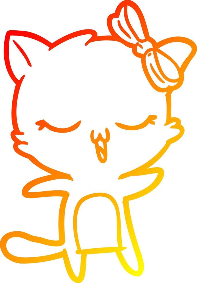 ligne de gradient chaud dessinant un chat de dessin animé avec un arc sur la tête vecteur