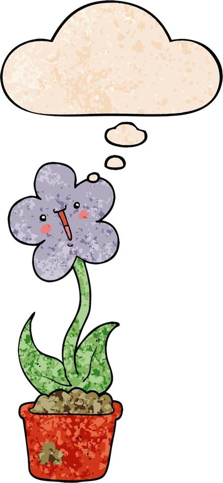 fleur de dessin animé mignon et bulle de pensée dans le style de motif de texture grunge vecteur