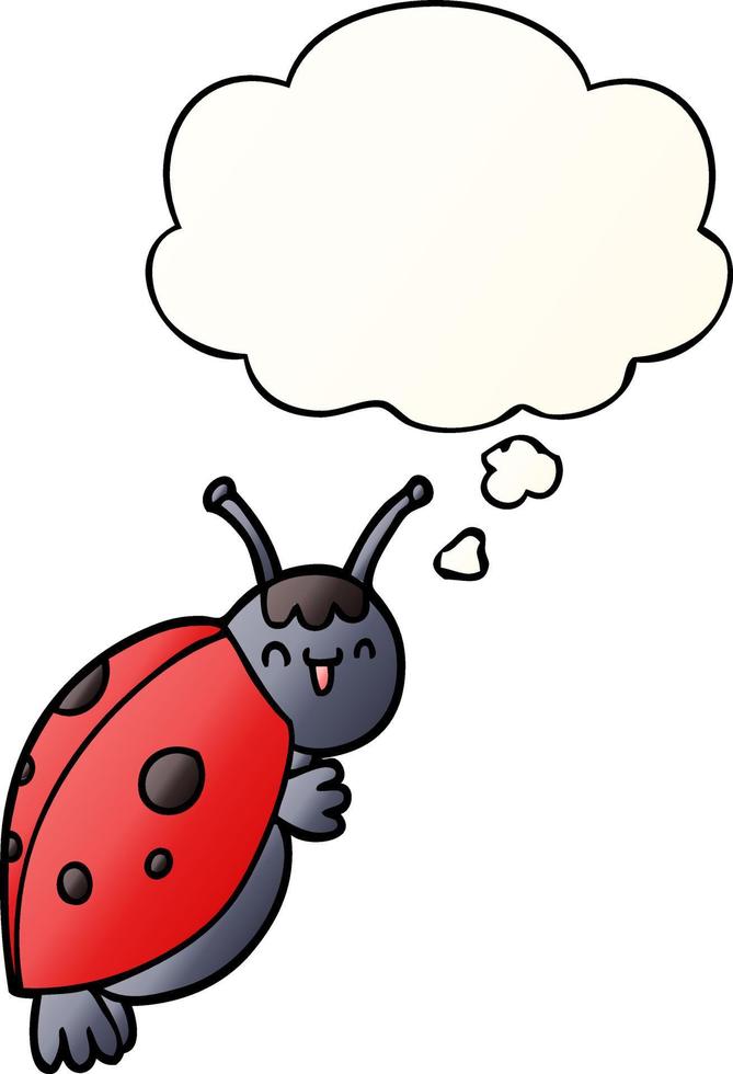 coccinelle de dessin animé mignon et bulle de pensée dans un style de dégradé lisse vecteur