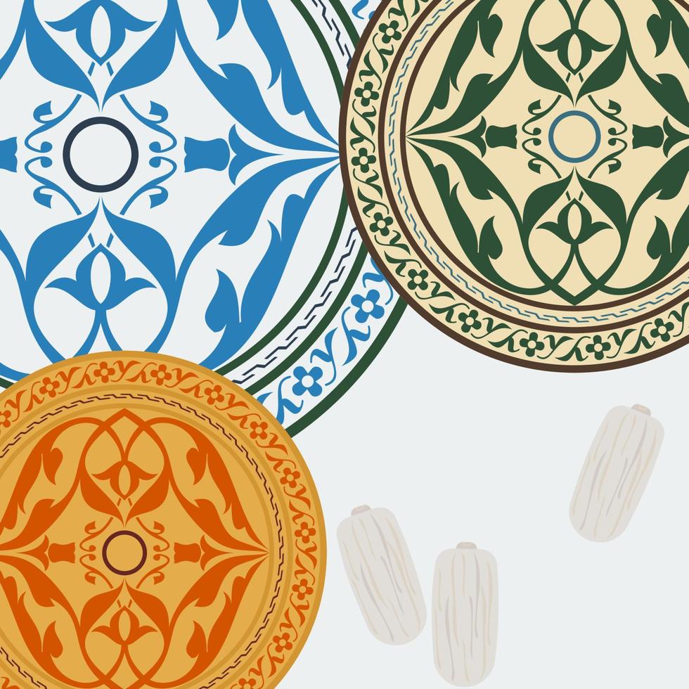concept d'arrière-plan de vecteur de fête iftar modifiable utilisant un motif de cercle de tulipe turque et des fruits de palmier dattier brumeux pour une affiche ou une carte d'invitation de moments islamiques