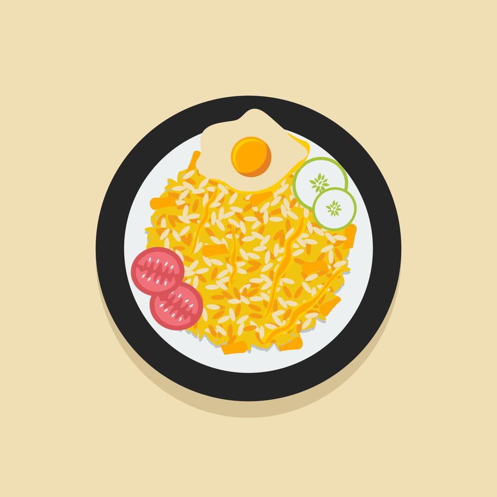 vue de dessus modifiable illustration vectorielle indonésienne nasi goreng pour la conception de restaurants ou de plats avec la culture melayu et javanaise vecteur