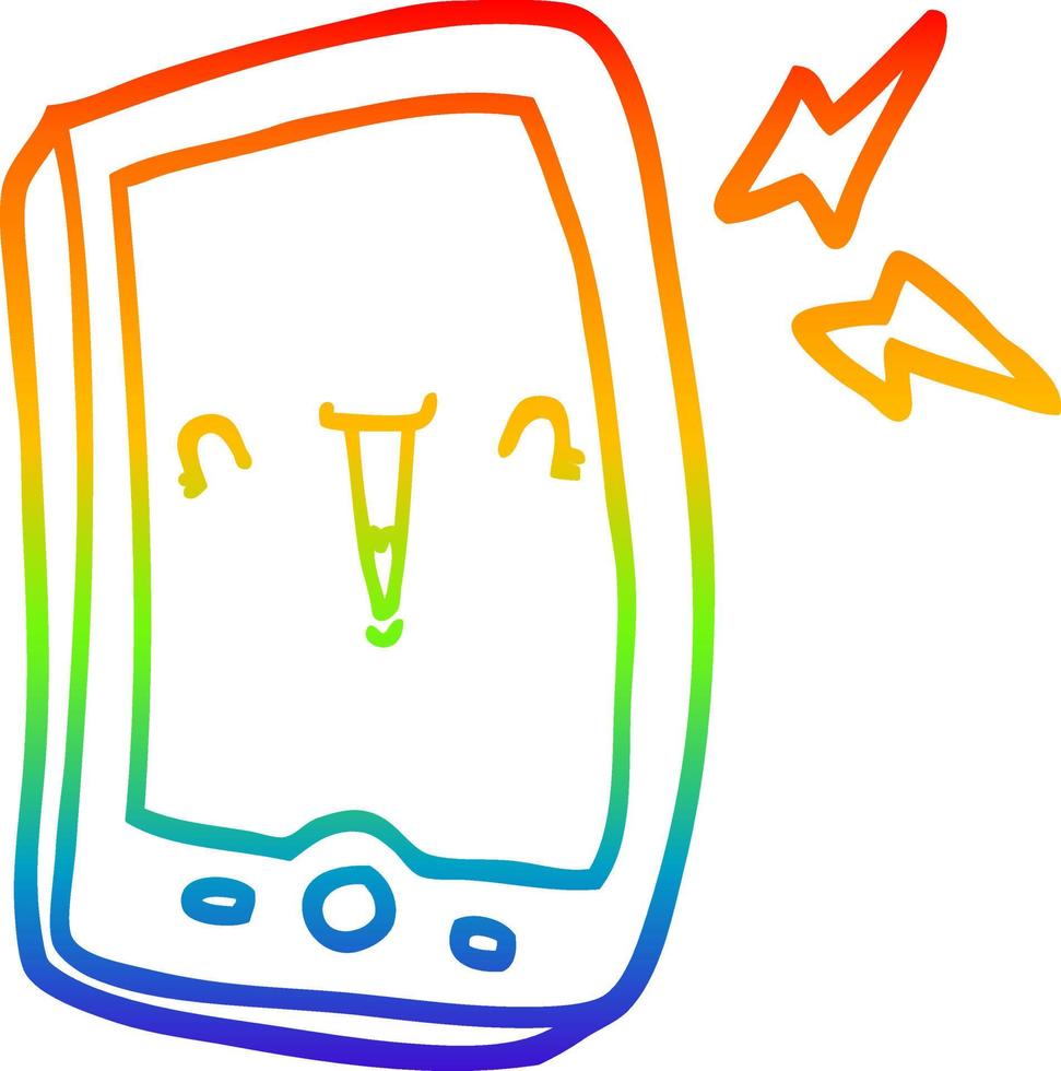 ligne de gradient arc-en-ciel dessinant un téléphone mobile de dessin animé mignon vecteur