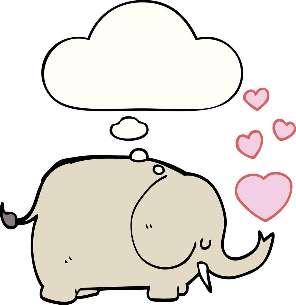 éléphant de dessin animé mignon avec des coeurs d'amour et une bulle de pensée vecteur