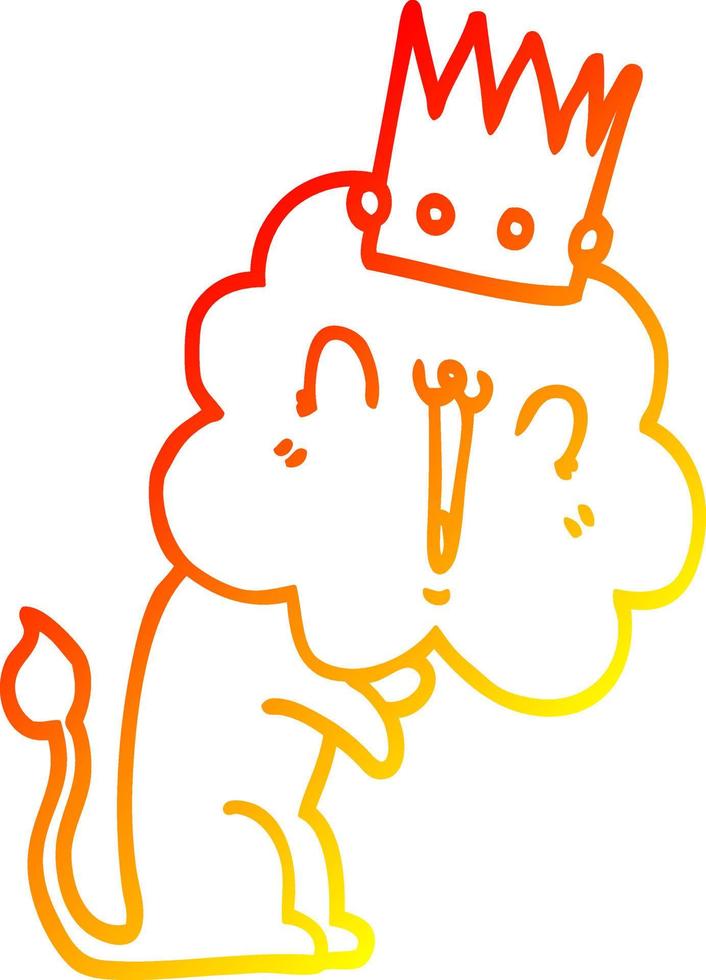 ligne de gradient chaud dessinant un lion de dessin animé avec couronne vecteur