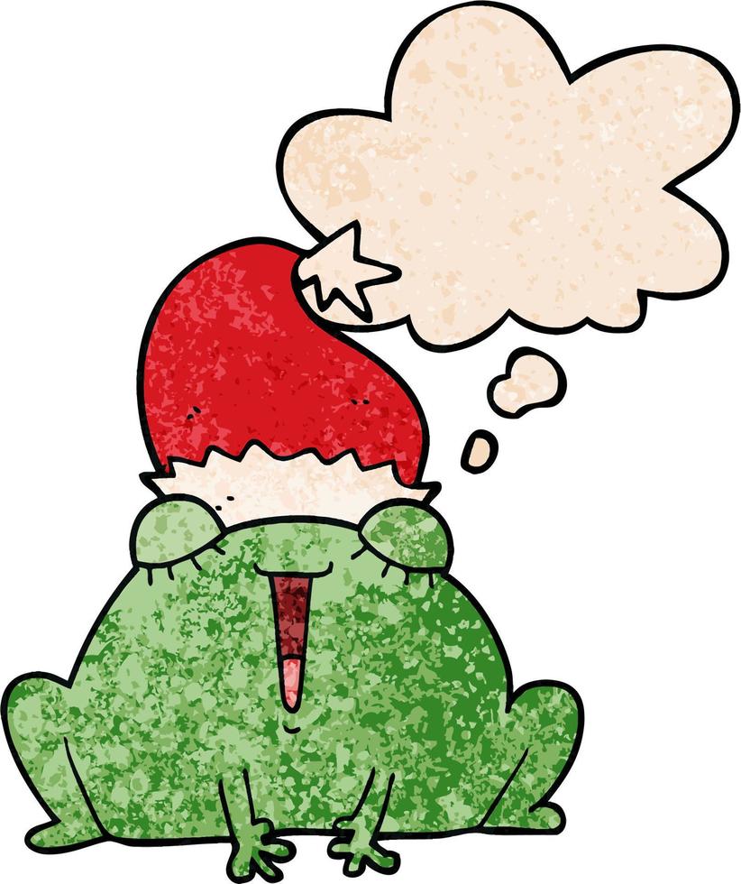 grenouille de noël dessin animé mignon et bulle de pensée dans le style de motif de texture grunge vecteur