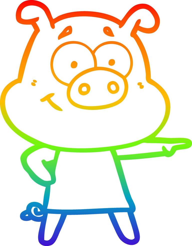 ligne de gradient arc-en-ciel dessinant un cochon de dessin animé heureux vecteur