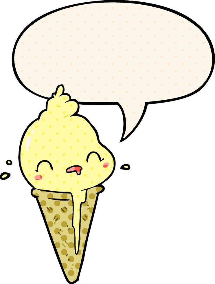 glace de dessin animé mignon et bulle de dialogue dans le style de la bande dessinée vecteur