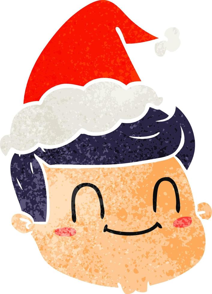 caricature rétro d'un visage masculin portant un bonnet de noel vecteur