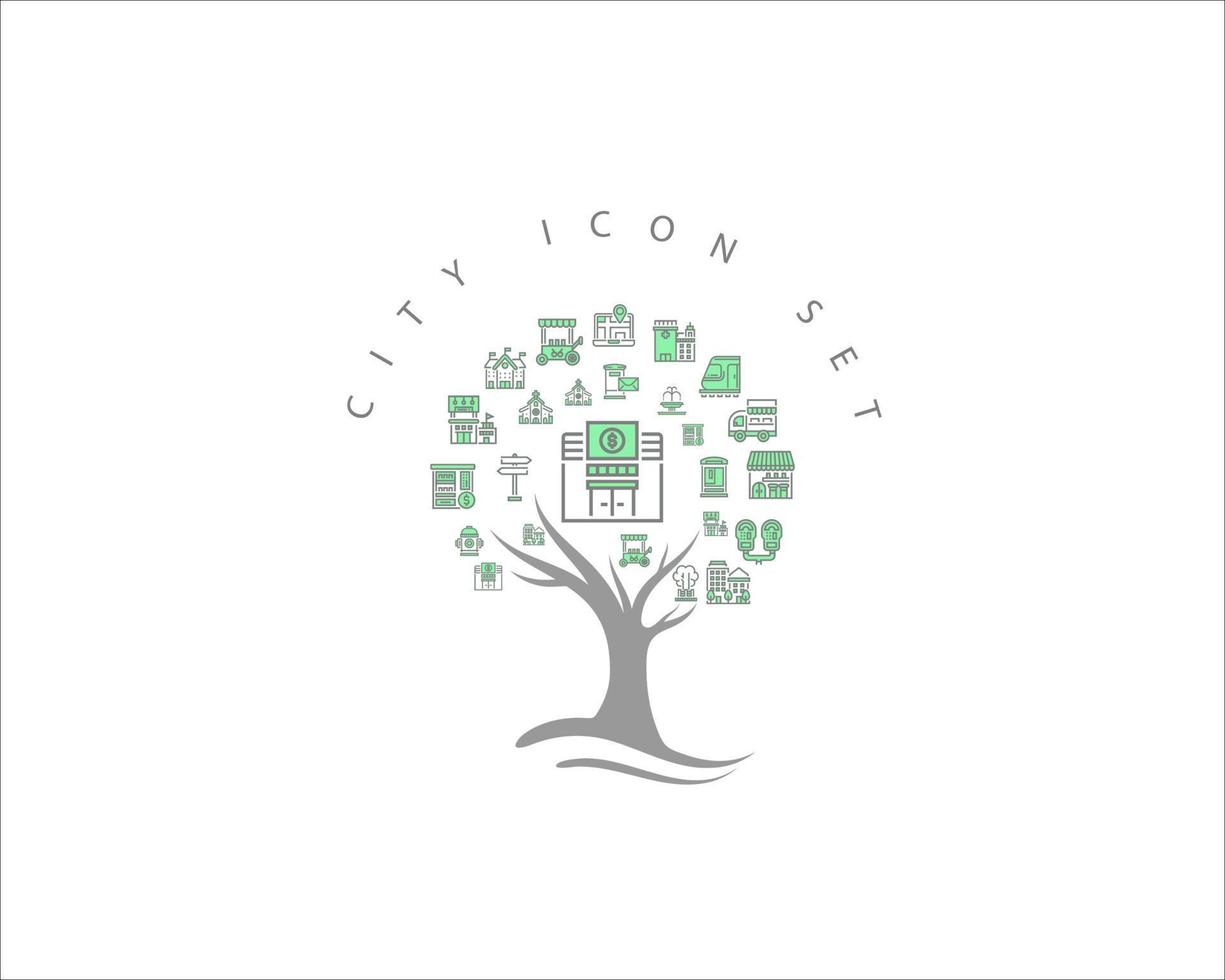 conception de jeu d'icônes de ville vecteur