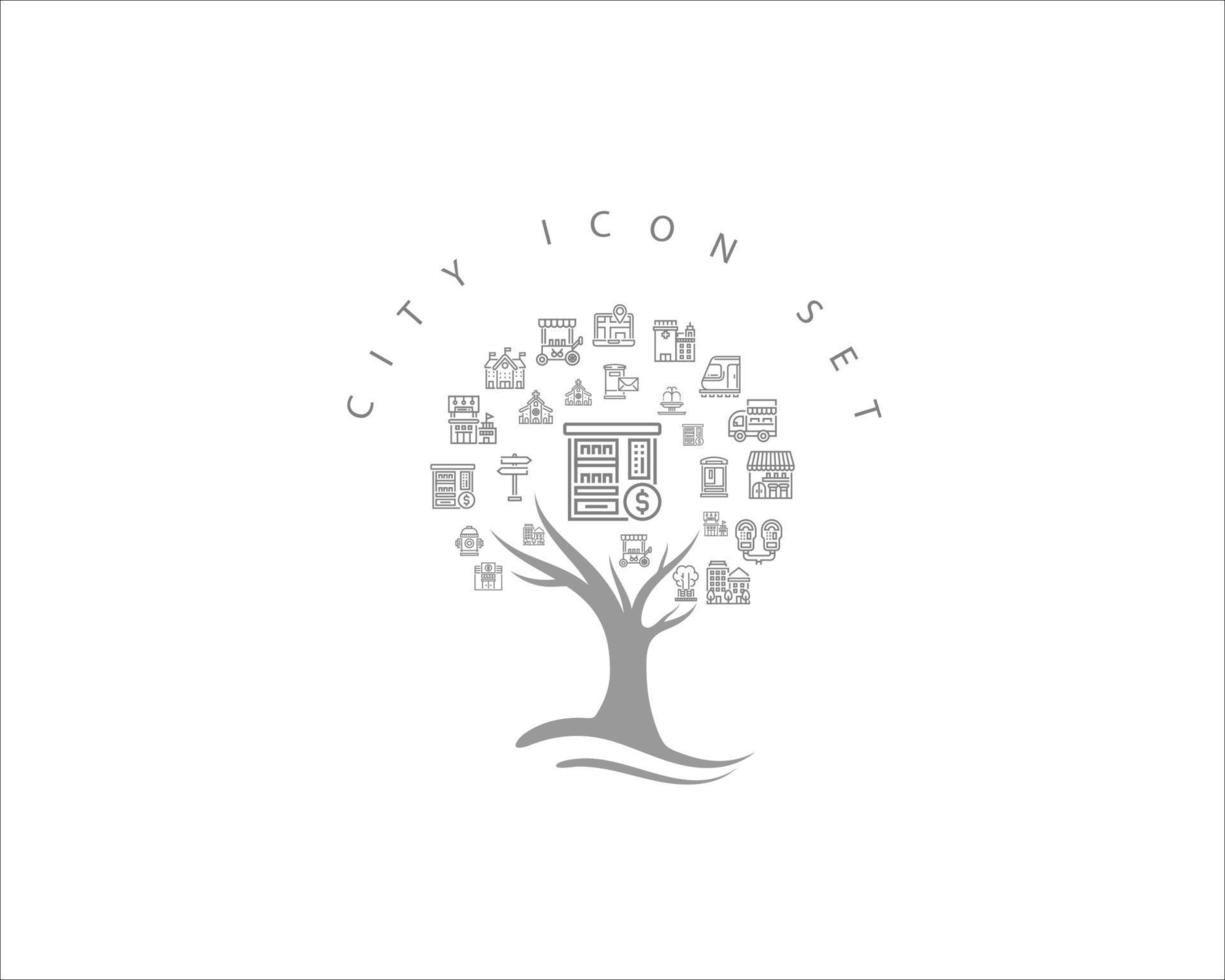 conception de jeu d'icônes de ville vecteur