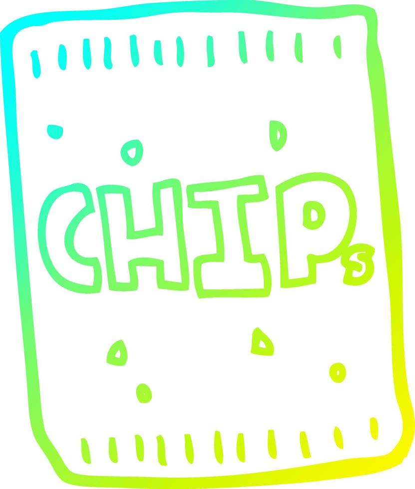 ligne de gradient froid dessinant un paquet de chips de dessin animé vecteur