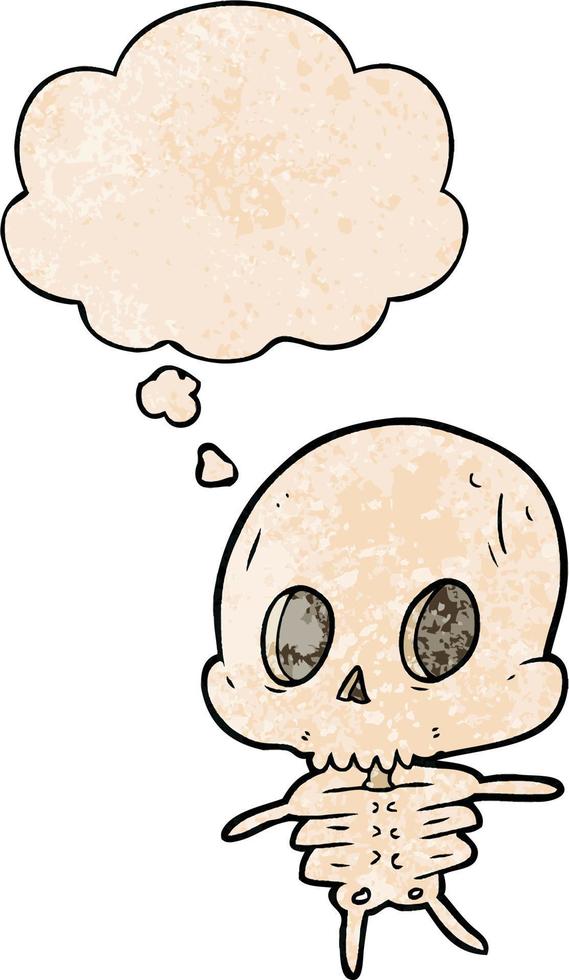 squelette de dessin animé et bulle de pensée dans le style de motif de texture grunge vecteur
