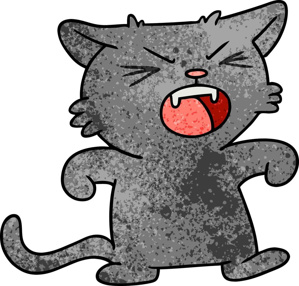 doodle dessin animé texturé d'un chat hurlant vecteur