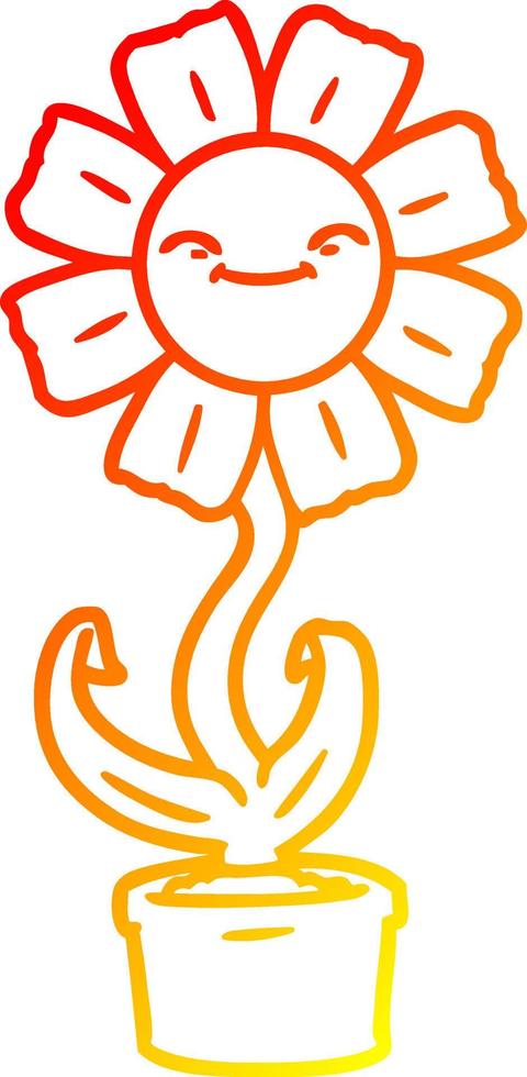 ligne de gradient chaud dessinant une fleur de dessin animé heureux vecteur