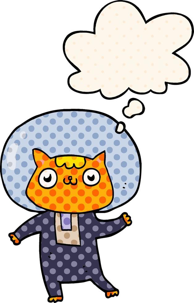 chat de l'espace de dessin animé et bulle de pensée dans le style de la bande dessinée vecteur