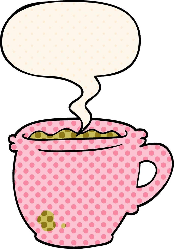 dessin animé tasse de café chaud et bulle de dialogue dans le style de la bande dessinée vecteur