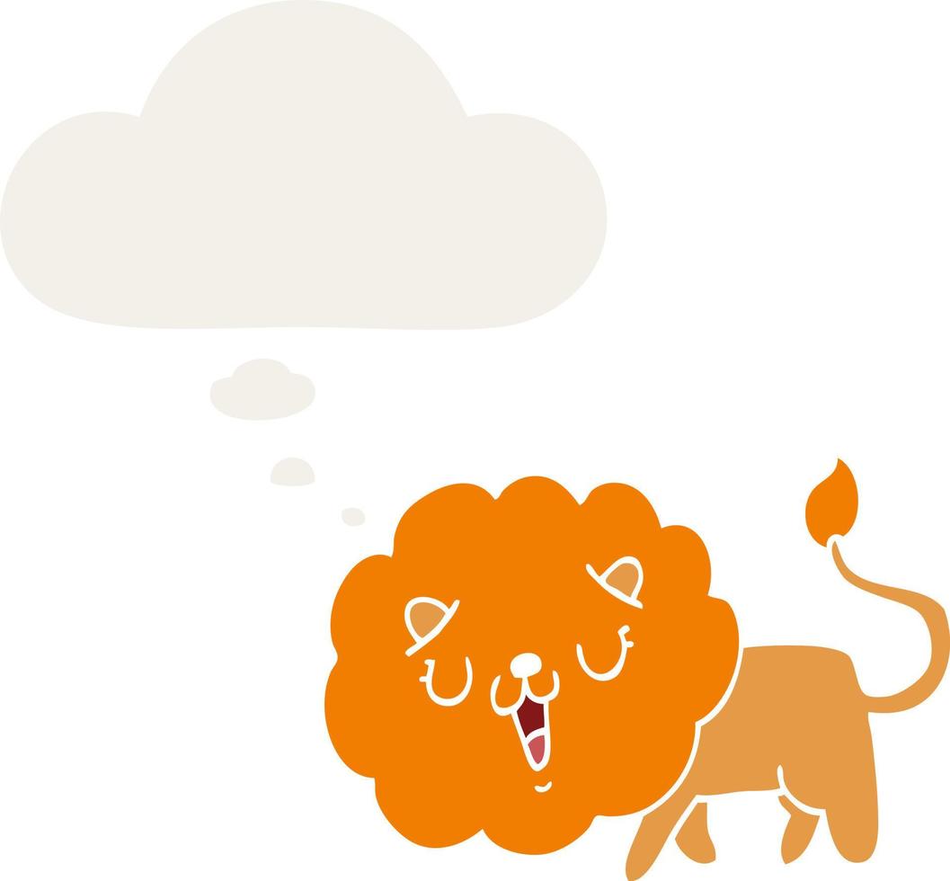 lion de dessin animé mignon et bulle de pensée dans un style rétro vecteur
