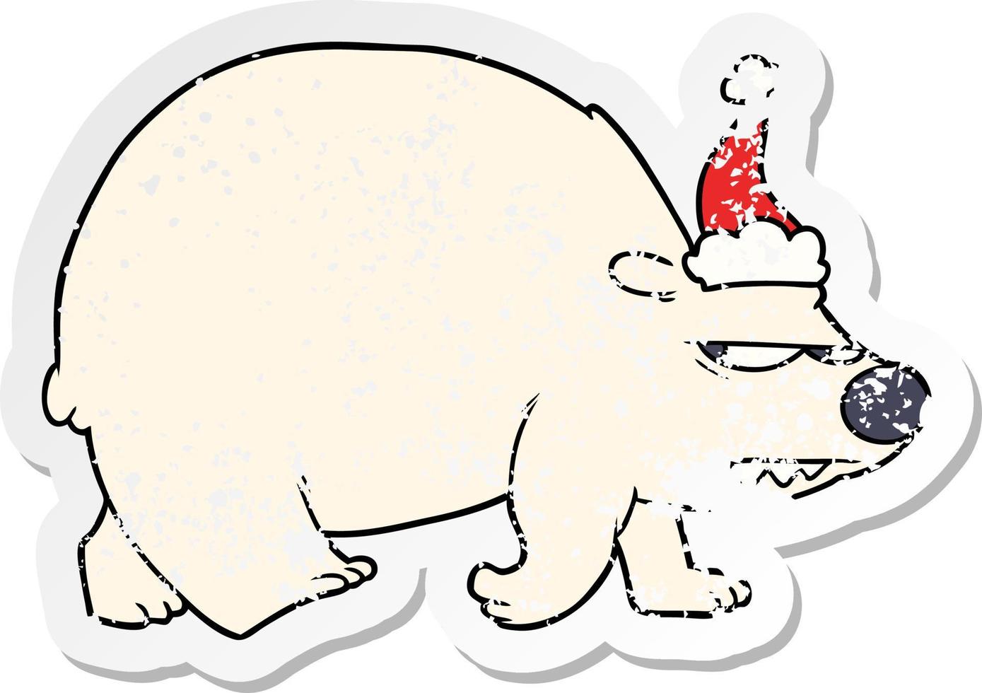 autocollant en détresse dessin animé d'un ours polaire en colère portant un bonnet de noel vecteur