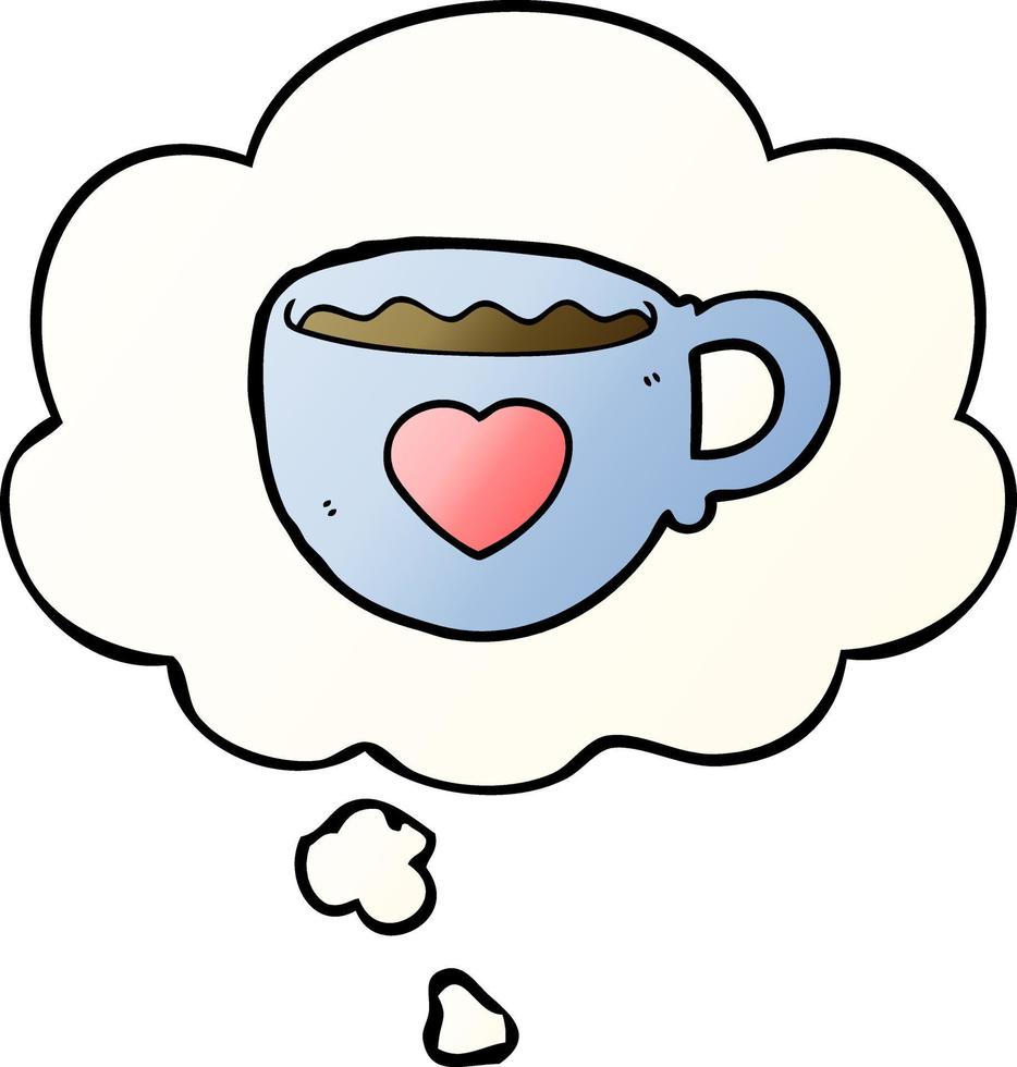 j'aime la tasse de dessin animé de café et la bulle de pensée dans un style de dégradé lisse vecteur