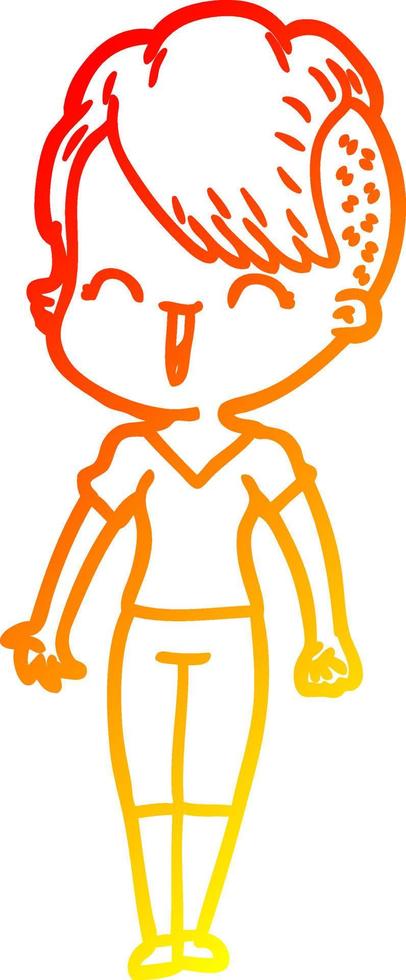 ligne de gradient chaud dessinant une fille hipster de dessin animé heureux vecteur