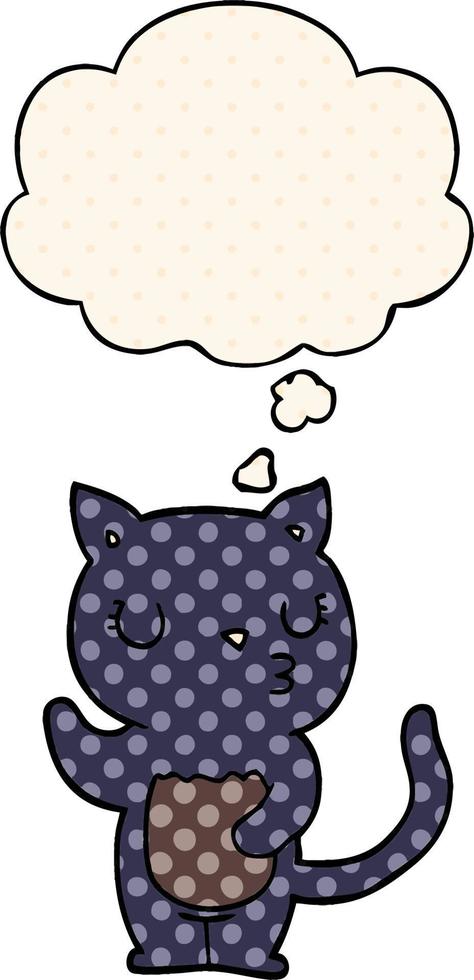 chat de dessin animé mignon et bulle de pensée dans le style de la bande dessinée vecteur