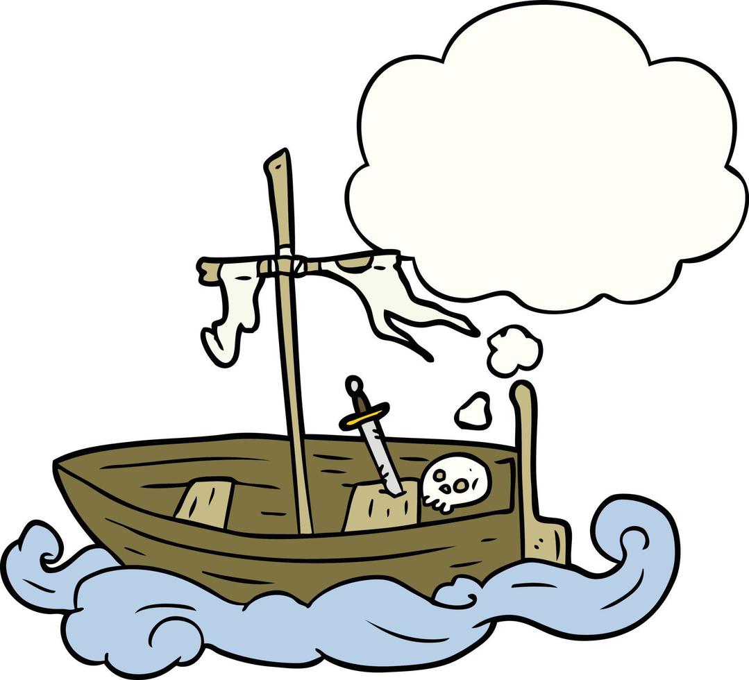 dessin animé vieux bateau et bulle de pensée vecteur