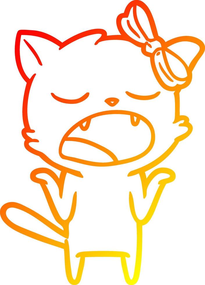 chaud gradient ligne dessin dessin animé bâillement chat haussant les épaules vecteur