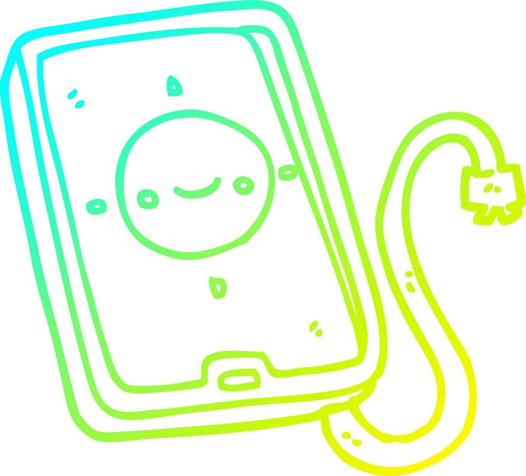 ligne de gradient froid dessinant un appareil de téléphone portable de dessin animé vecteur