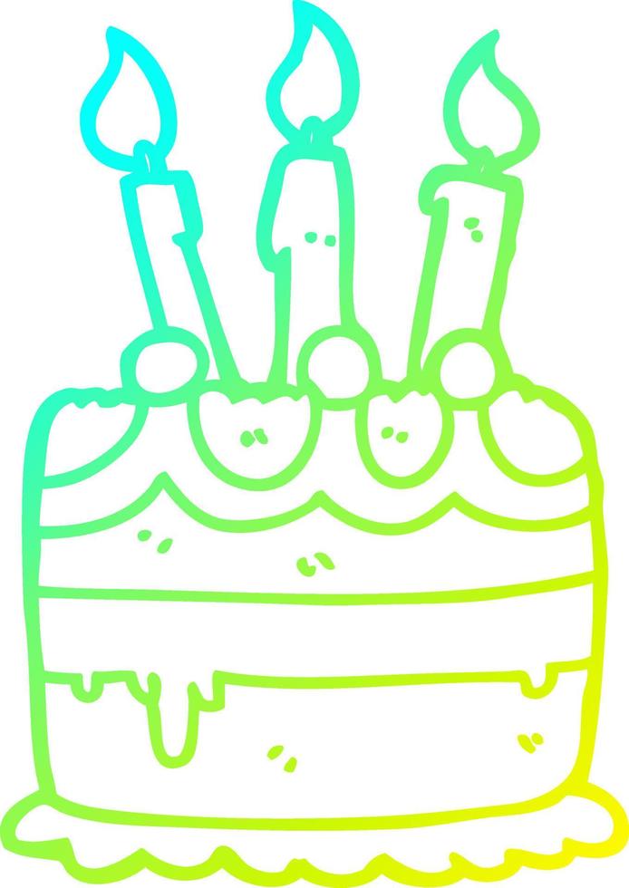ligne de gradient froid dessinant un gâteau d'anniversaire de dessin animé vecteur