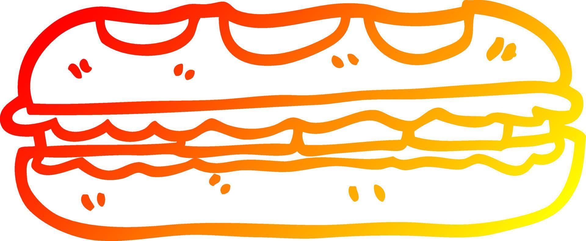 chaud gradient ligne dessin dessin animé savoureux sandwich vecteur