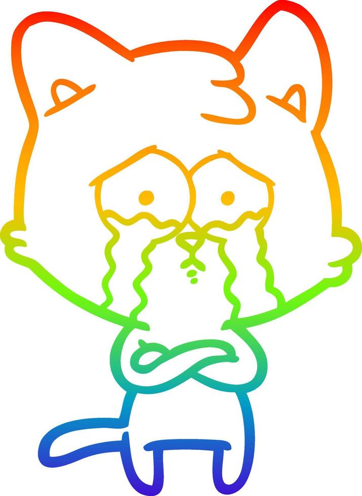 arc en ciel gradient ligne dessin dessin animé chat qui pleure vecteur