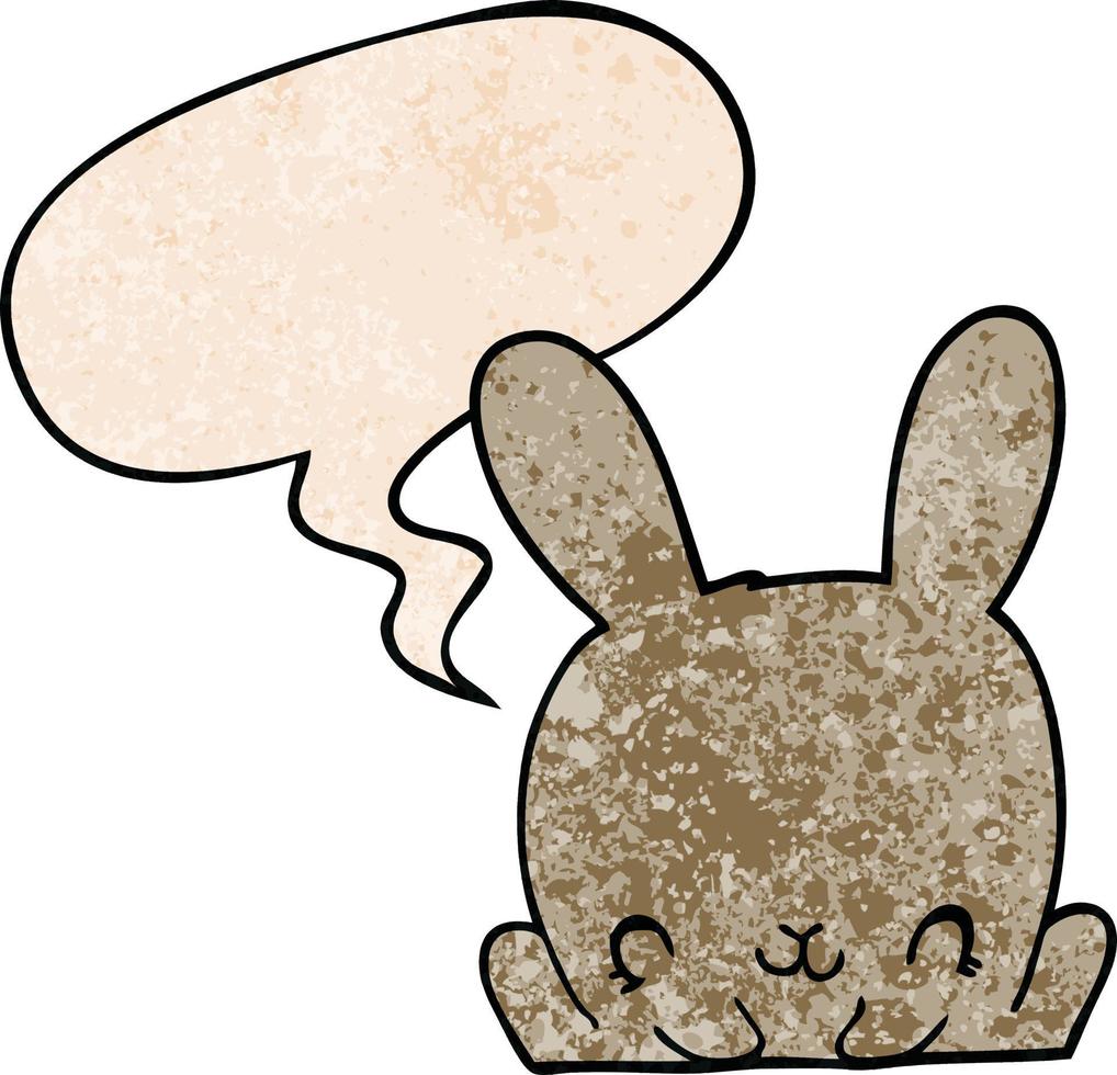 lapin de dessin animé et bulle de dialogue dans un style de texture rétro vecteur