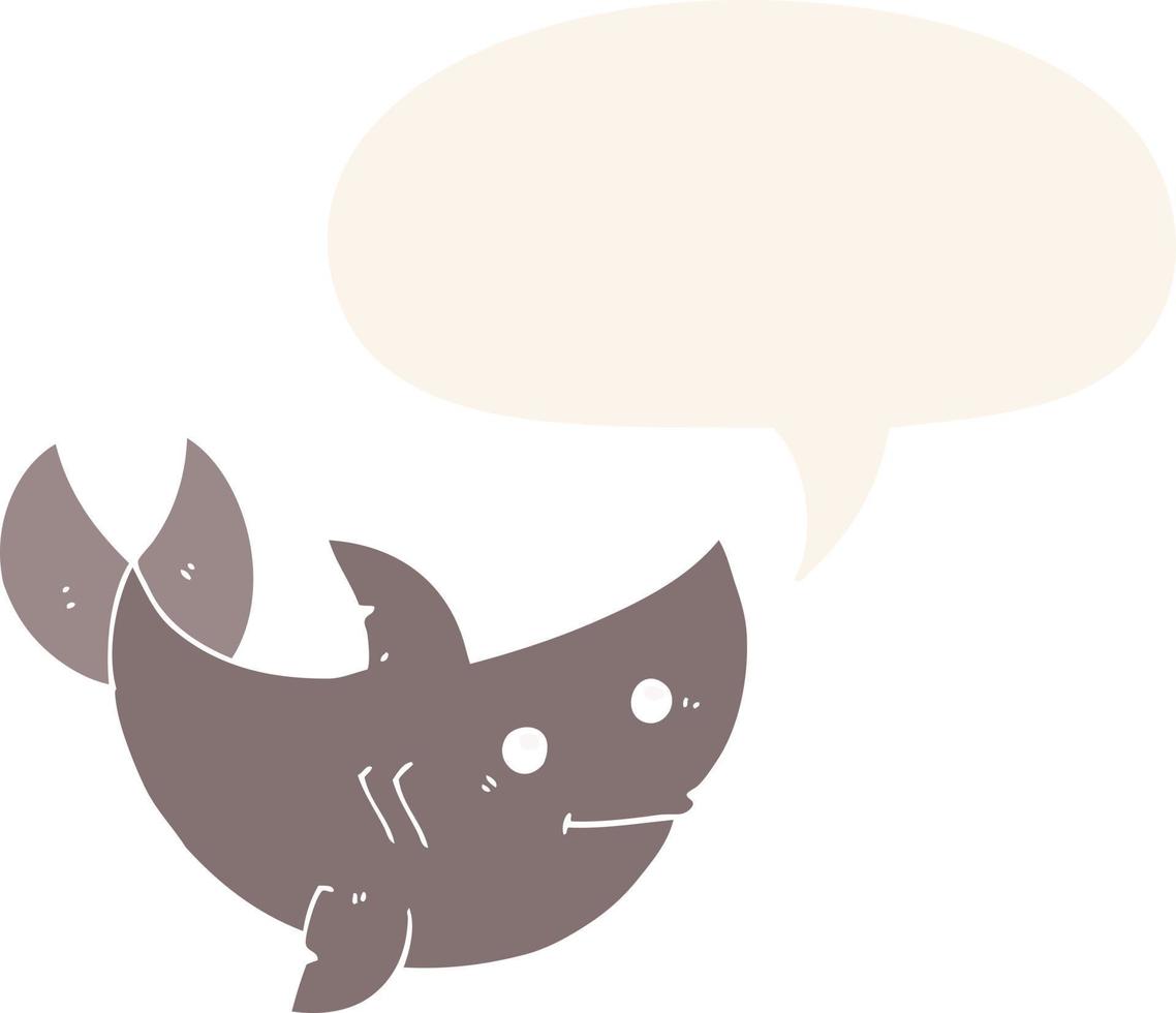 requin de dessin animé et bulle de dialogue dans un style rétro vecteur