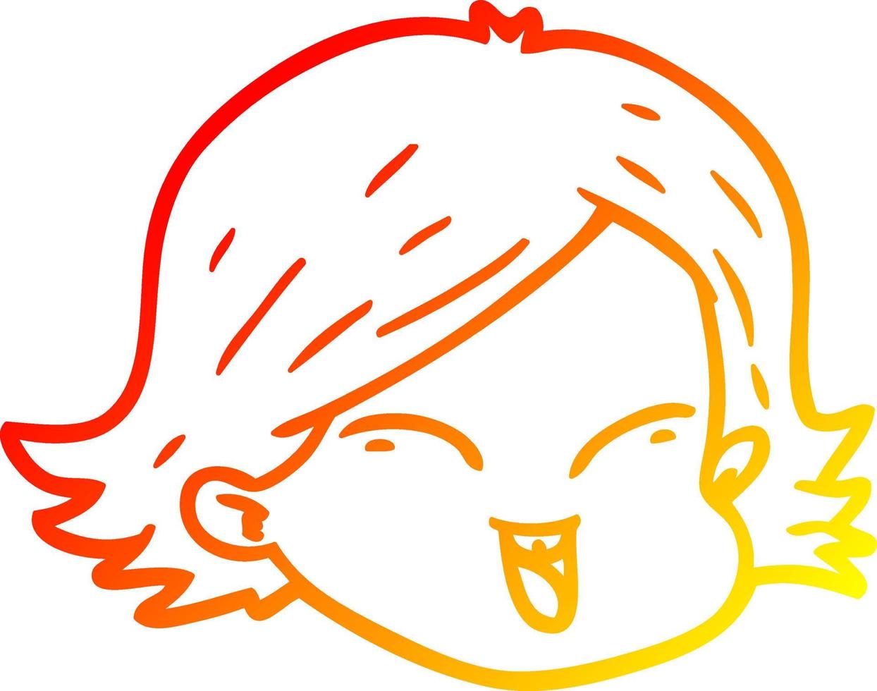 ligne de gradient chaud dessinant un visage féminin de dessin animé vecteur