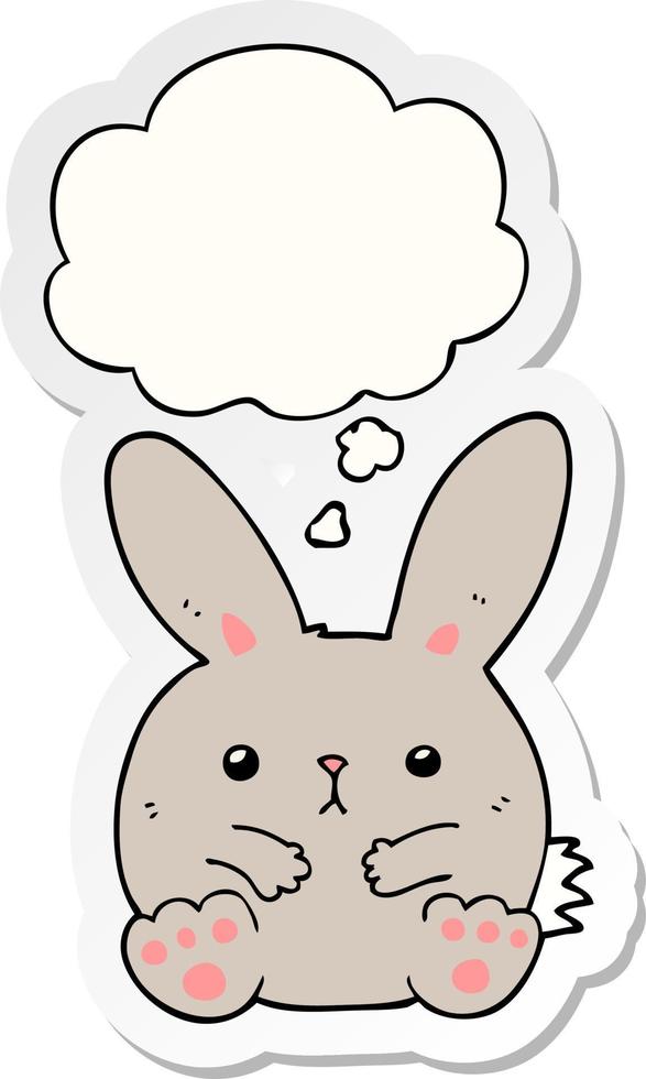 lapin de dessin animé et bulle de pensée comme autocollant imprimé vecteur