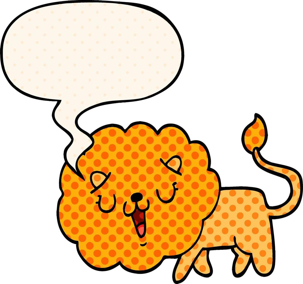 lion de dessin animé mignon et bulle de dialogue dans le style de la bande dessinée vecteur