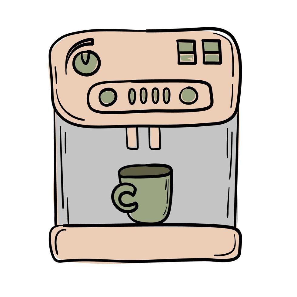autocollant doodle avec une machine à café amusante vecteur