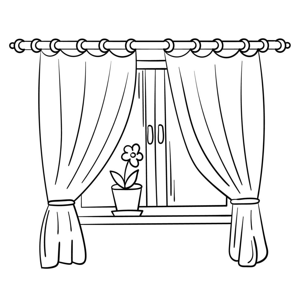 autocollant doodle d'une fenêtre confortable avec des rideaux vecteur