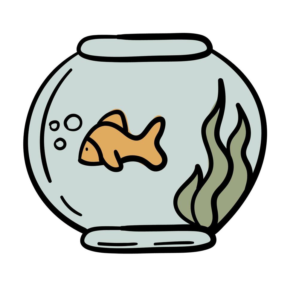 autocollant doodle avec poisson rouge dans l'aquarium vecteur