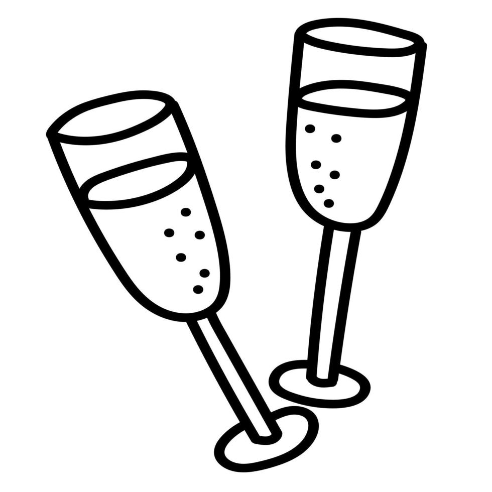 autocollant doodle avec des verres de dessin animé de champagne vecteur