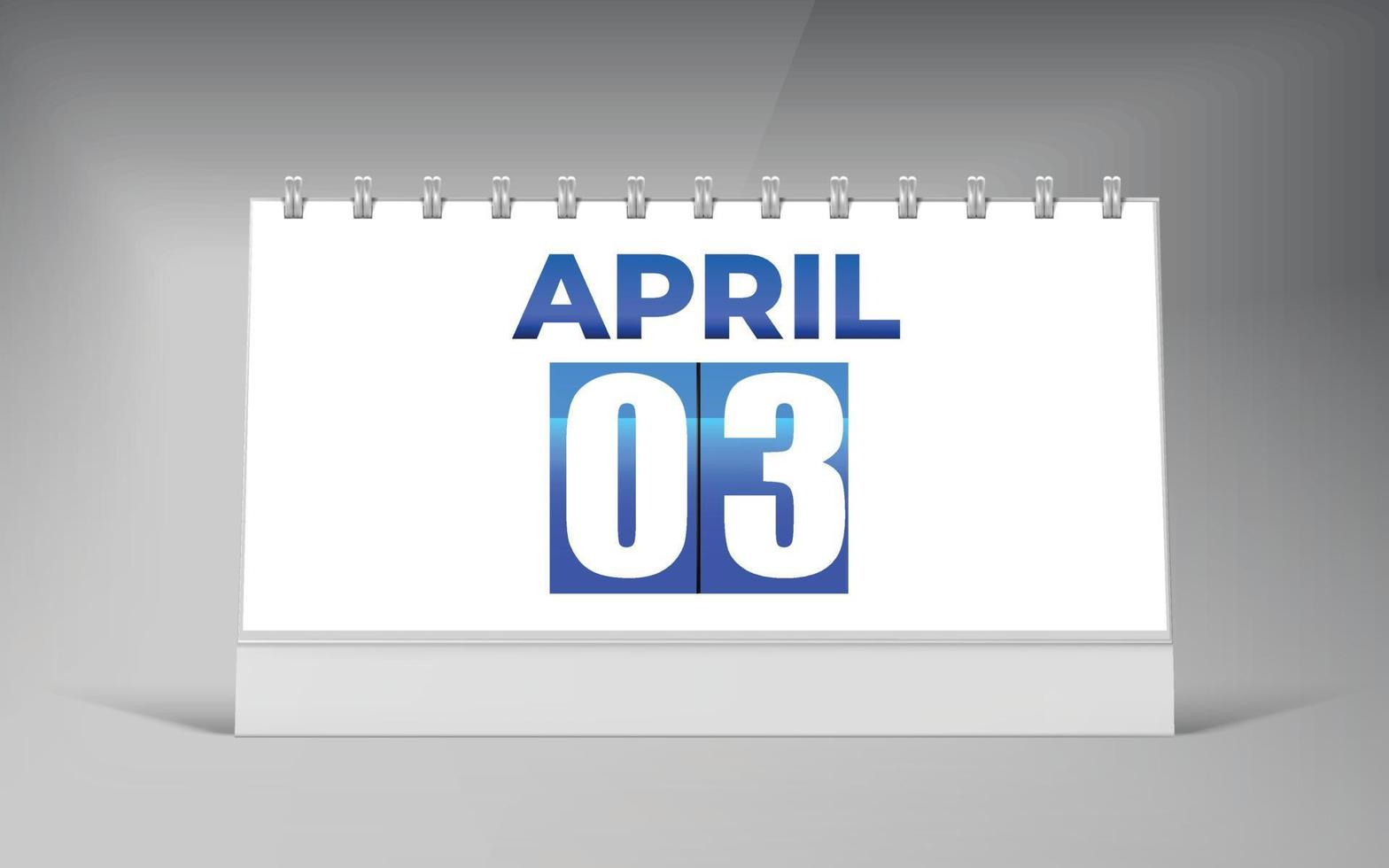 03 avril, modèle de conception de calendrier de bureau. conception de calendrier à date unique. vecteur