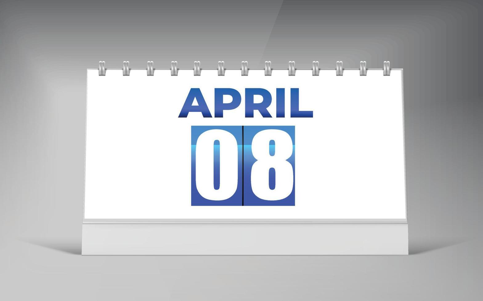 08 avril, modèle de conception de calendrier de bureau. conception de calendrier à date unique. vecteur