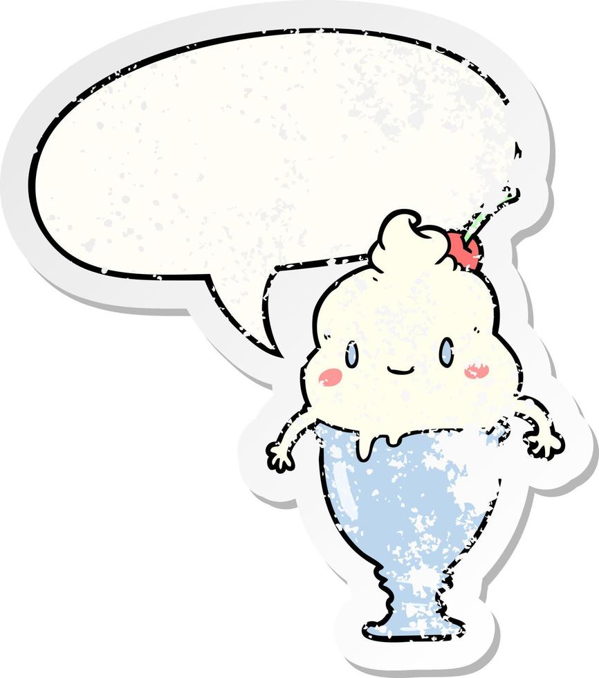 mignon dessin animé glace et bulle autocollant en détresse vecteur